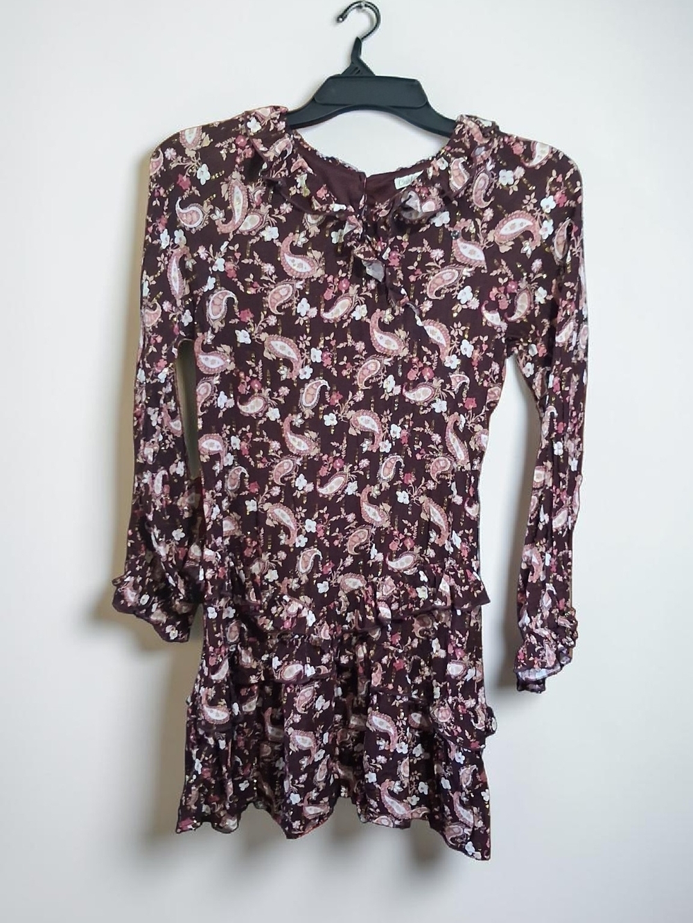 Charlotte By Cato Girls Burgundy Paisley Ruffle Long-Sleeve Dress